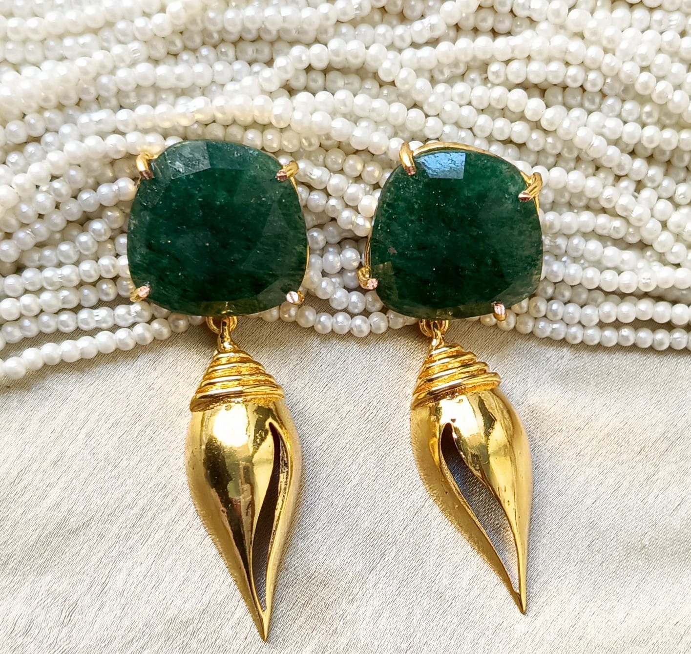 Luxury Gemstone Earring with Golden Tear Drops