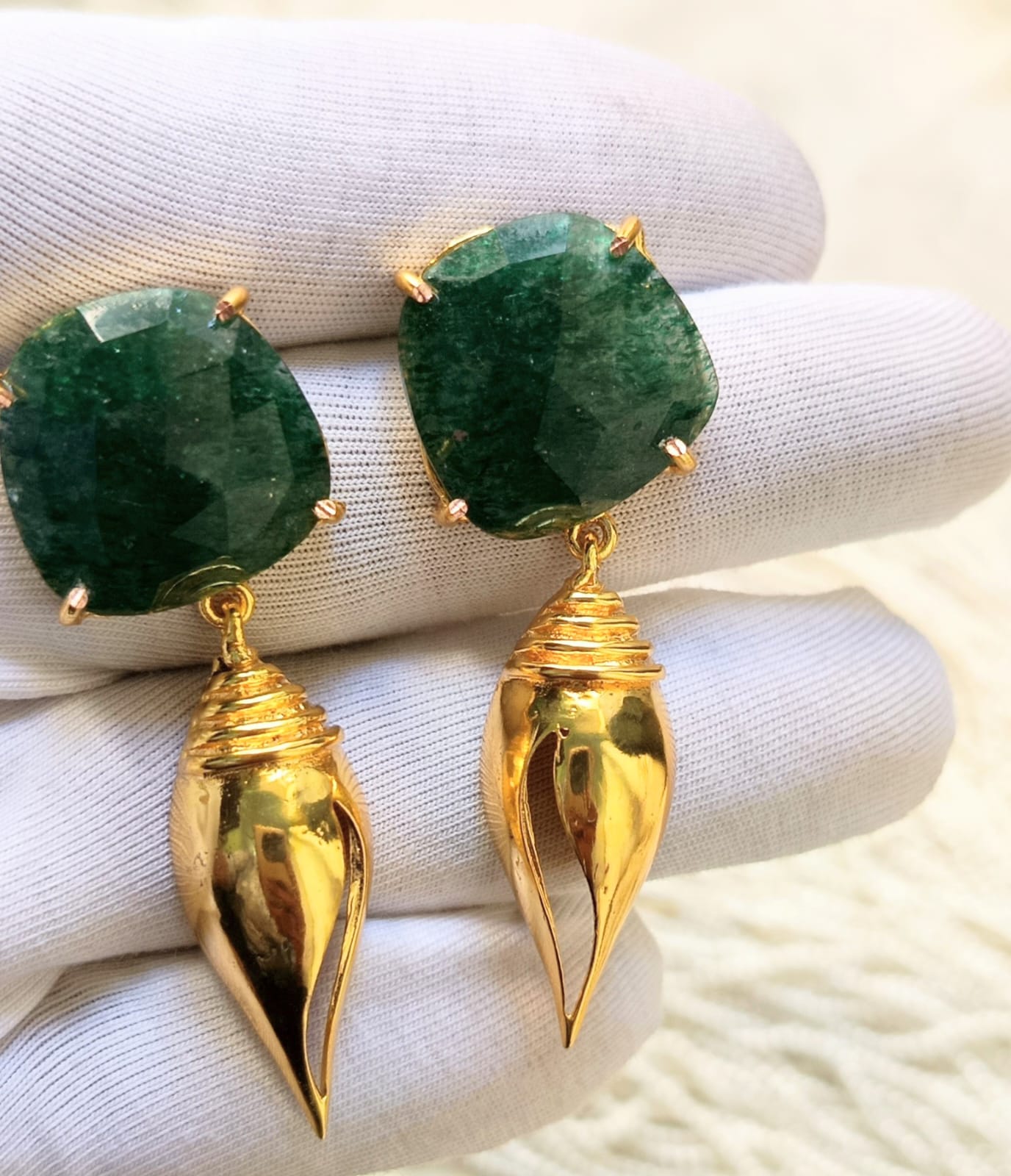 Luxury Gemstone Earring with Golden Tear Drops