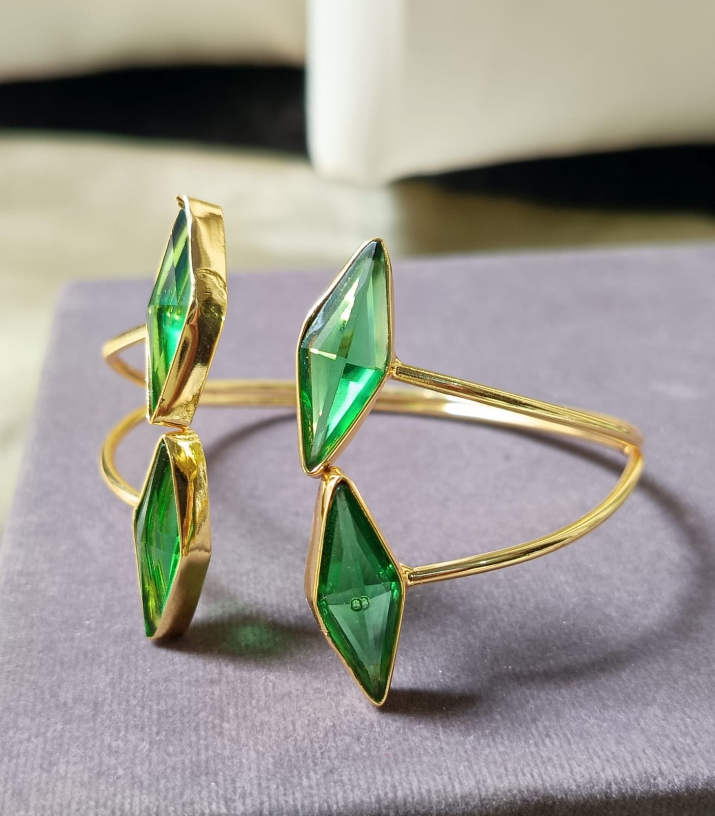 Green Diamond Glass Stone Handcuff