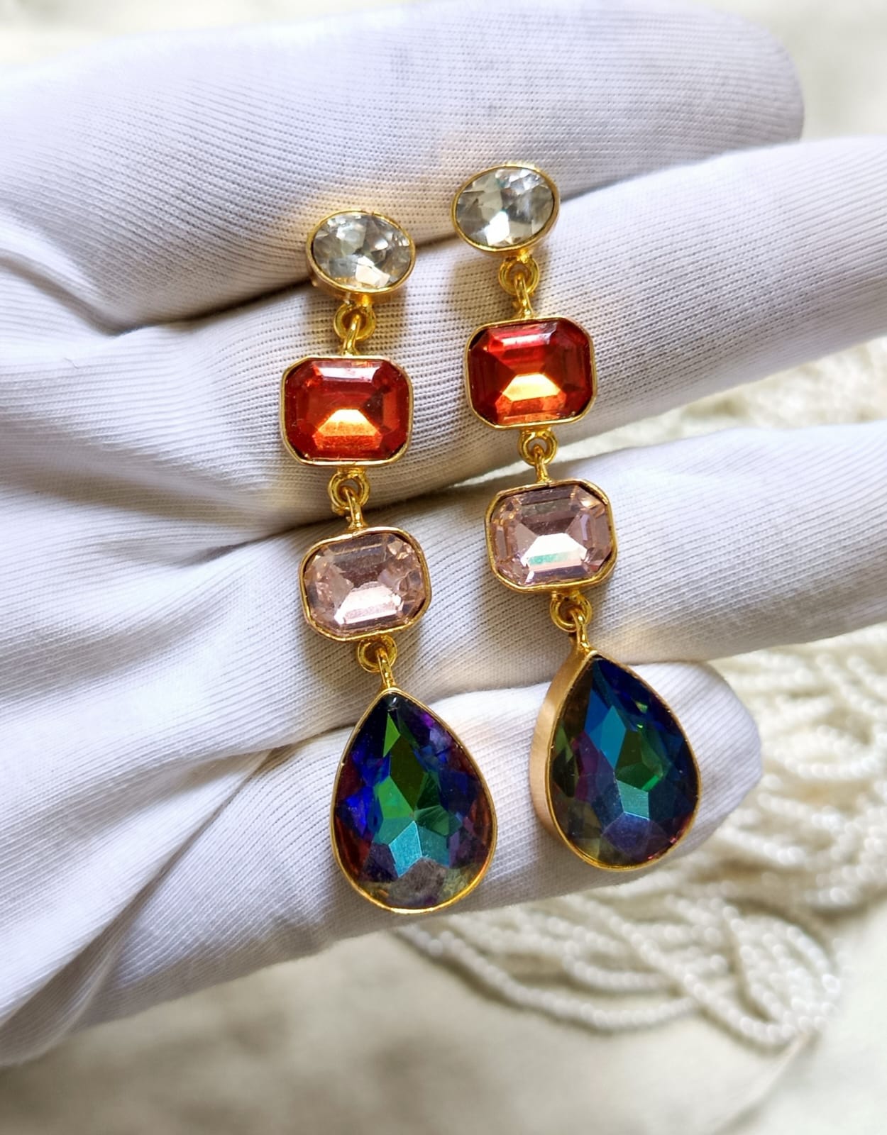 Triple Stone Luxe Drop Earring