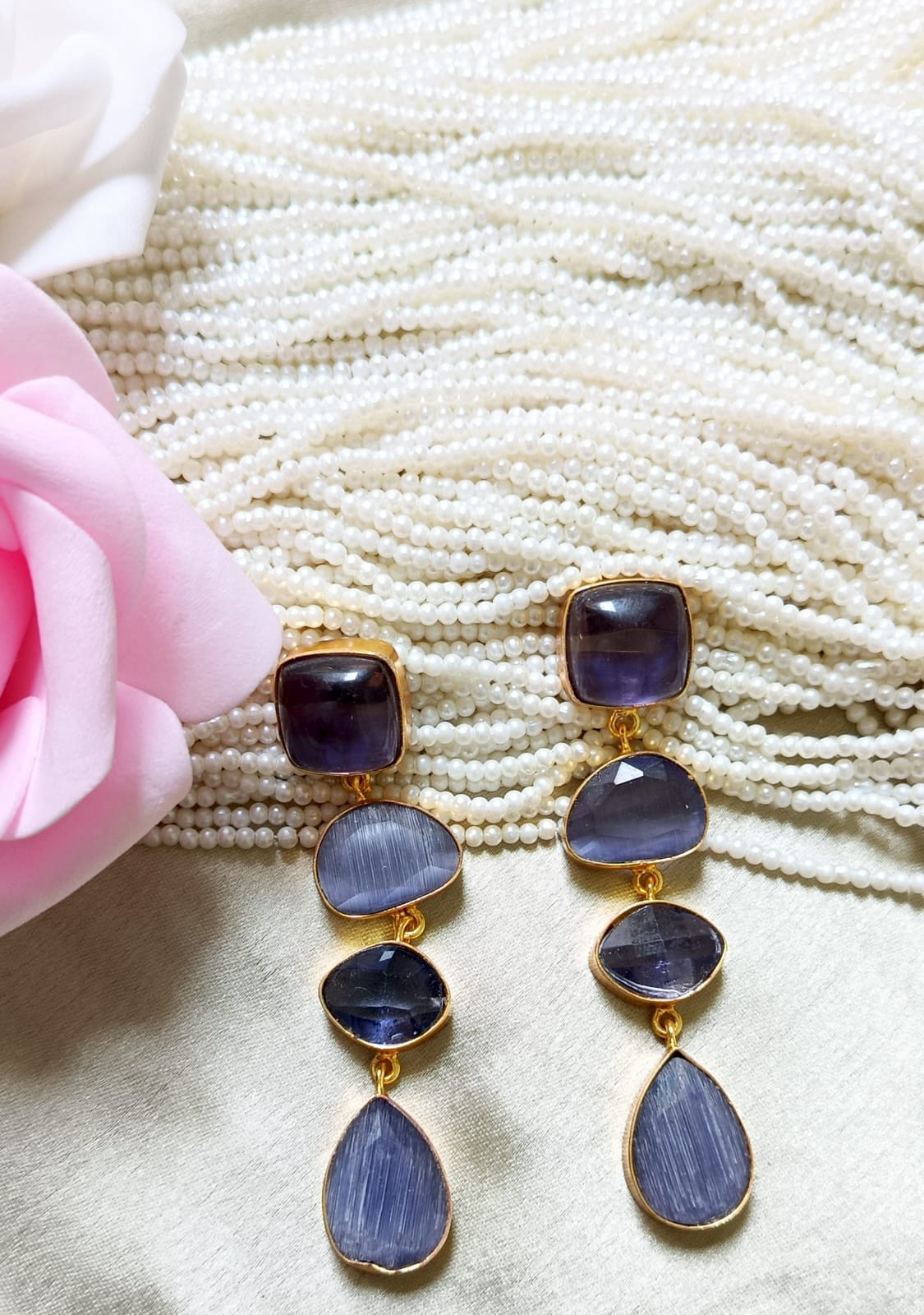 Triple Stone Luxe Drop Earring