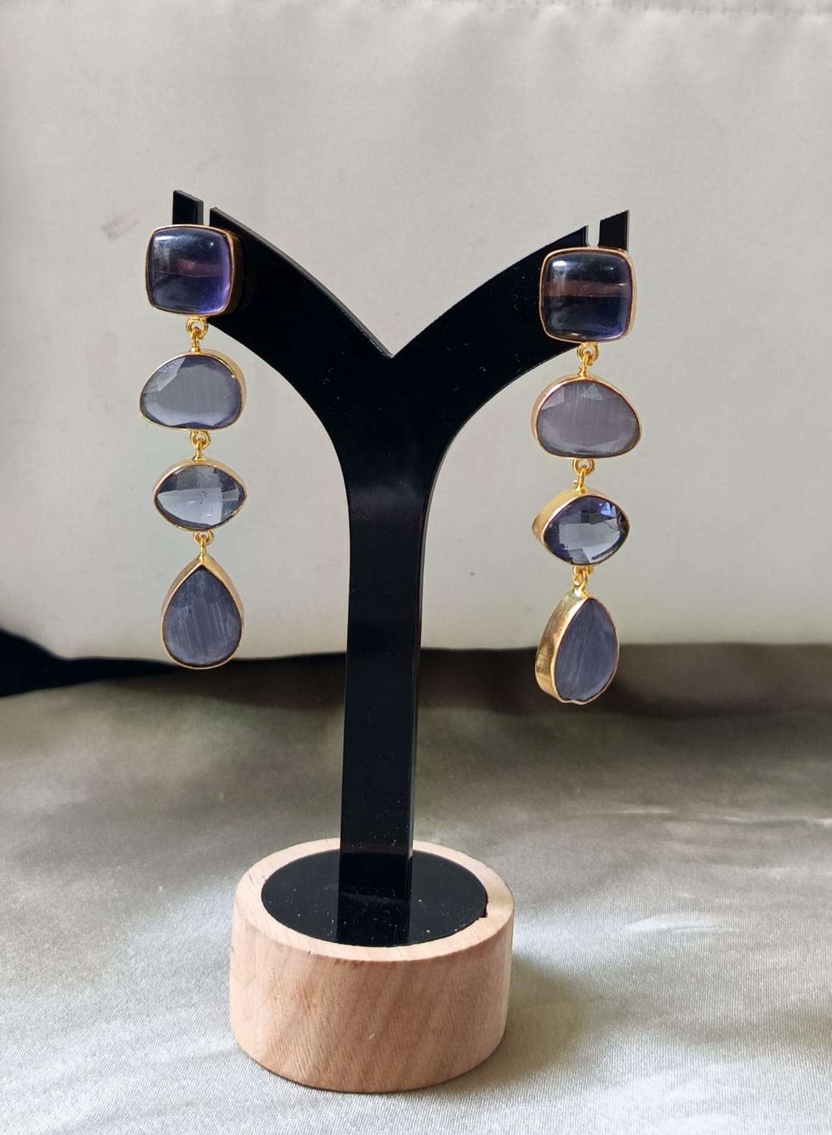 Triple Stone Luxe Drop Earring