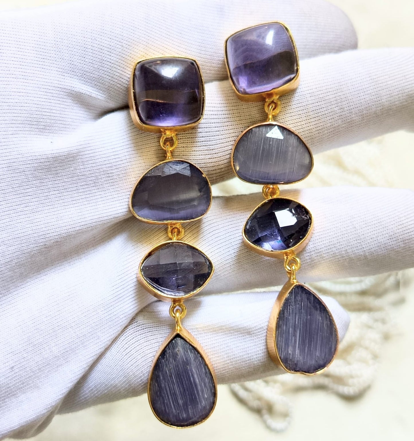 Triple Stone Luxe Drop Earring