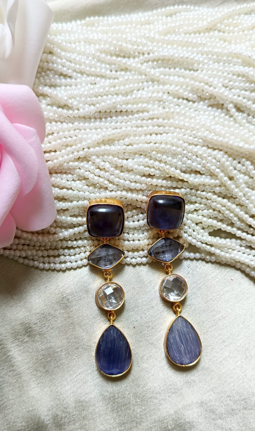 Triple Stone Luxe Drop Earring