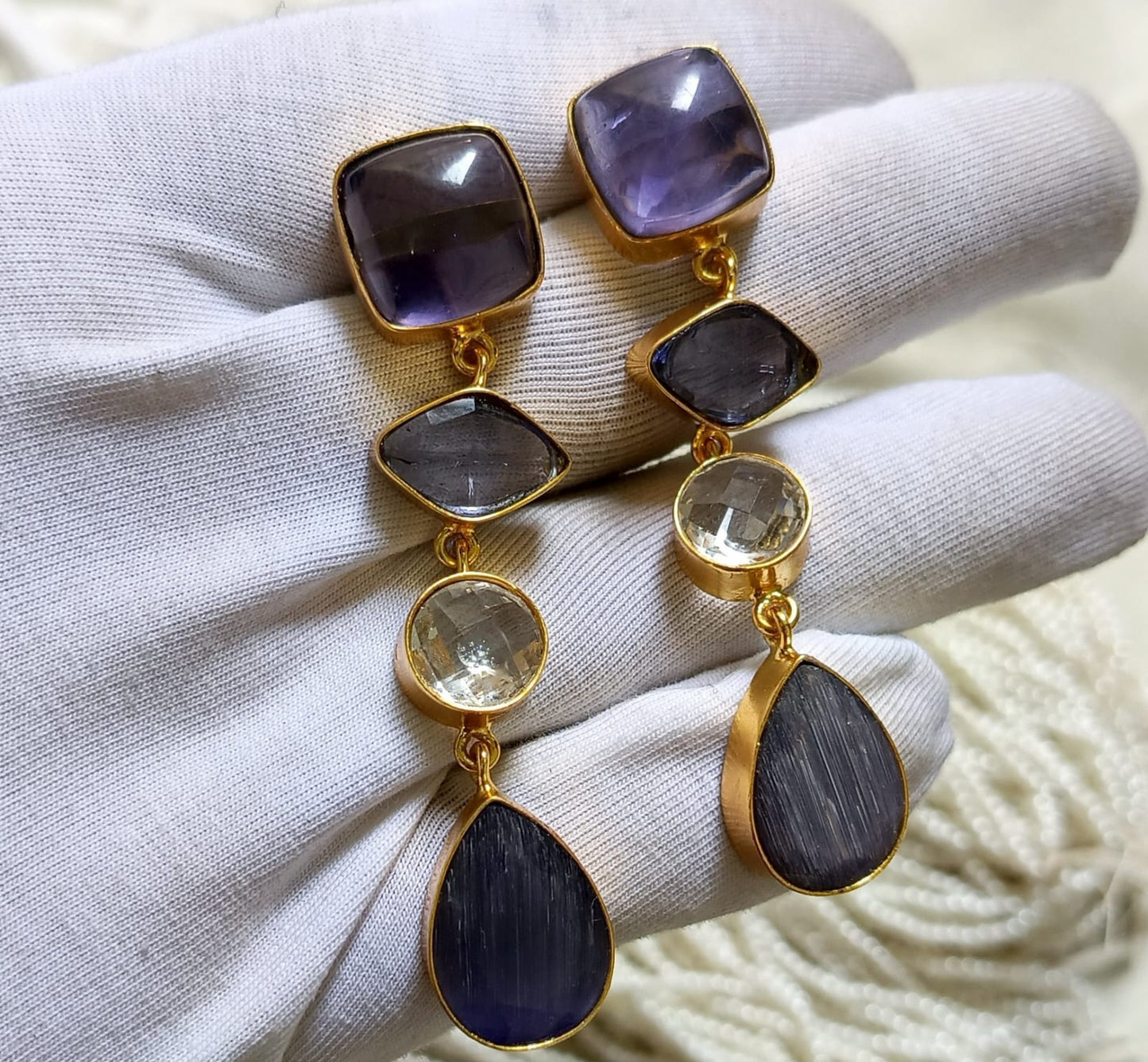 Triple Stone Luxe Drop Earring