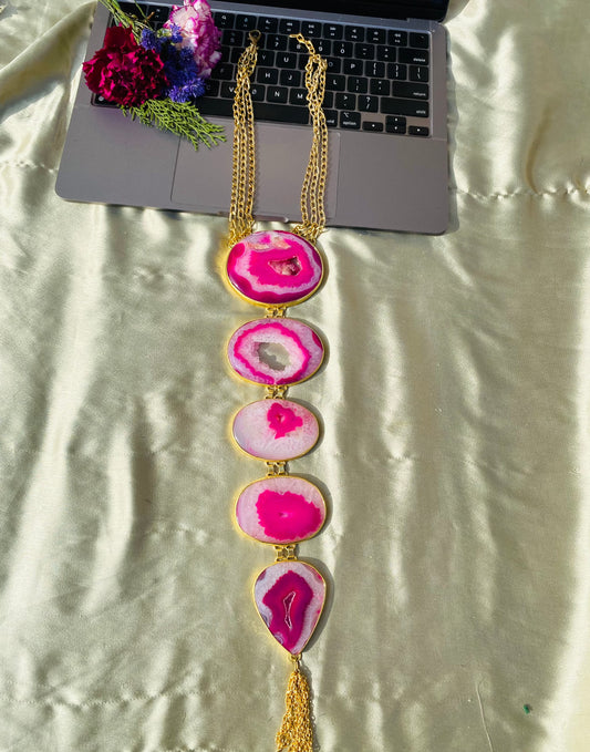Pink Agate Tie Necklace