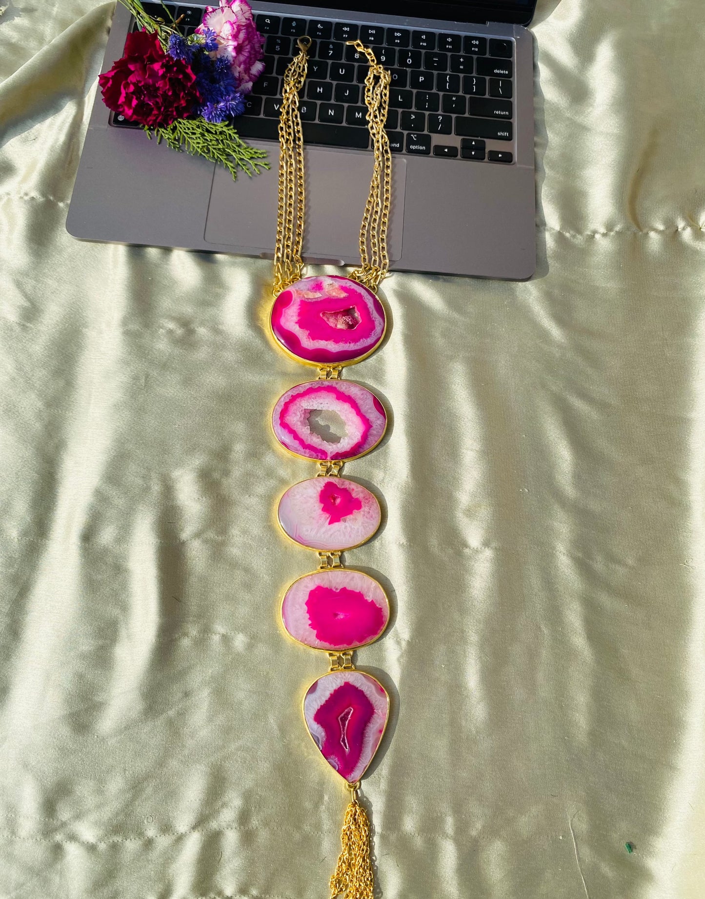 Pink Agate Tie Necklace
