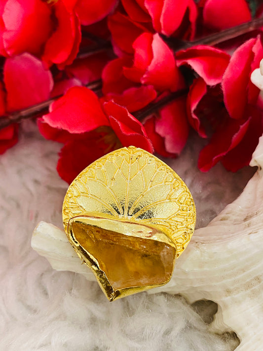 Citrine Leaf Shield Ring