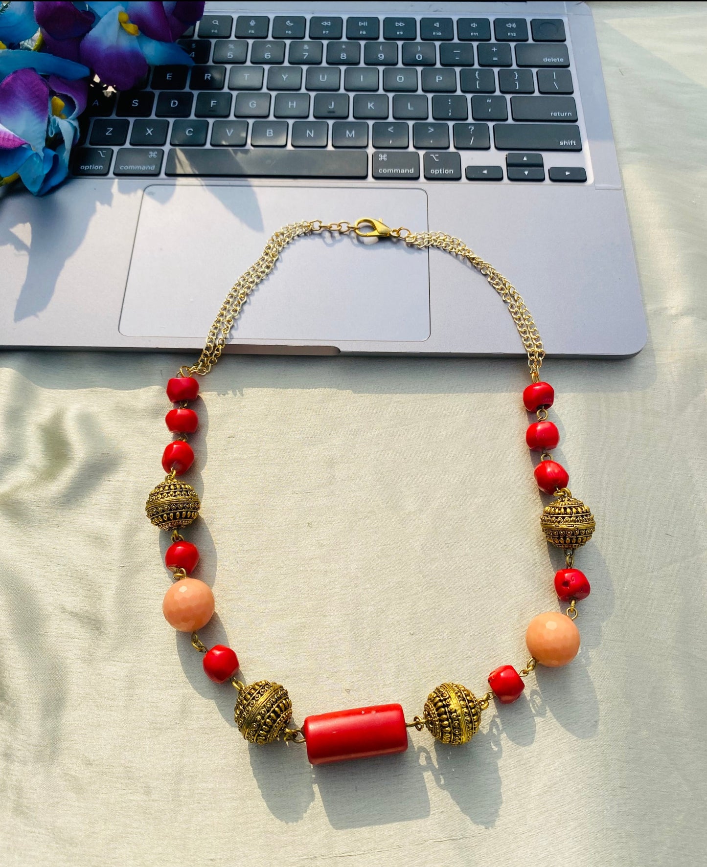 Link Me Up Red Coral Beaded Necklace
