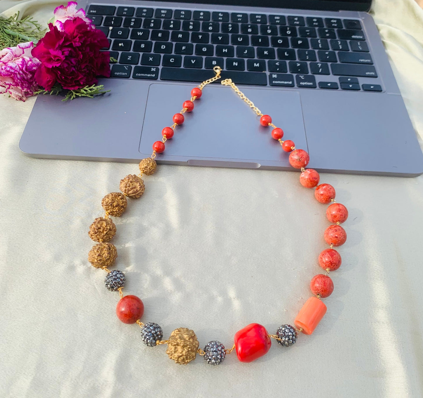 Rudraksha with Corals Necklace