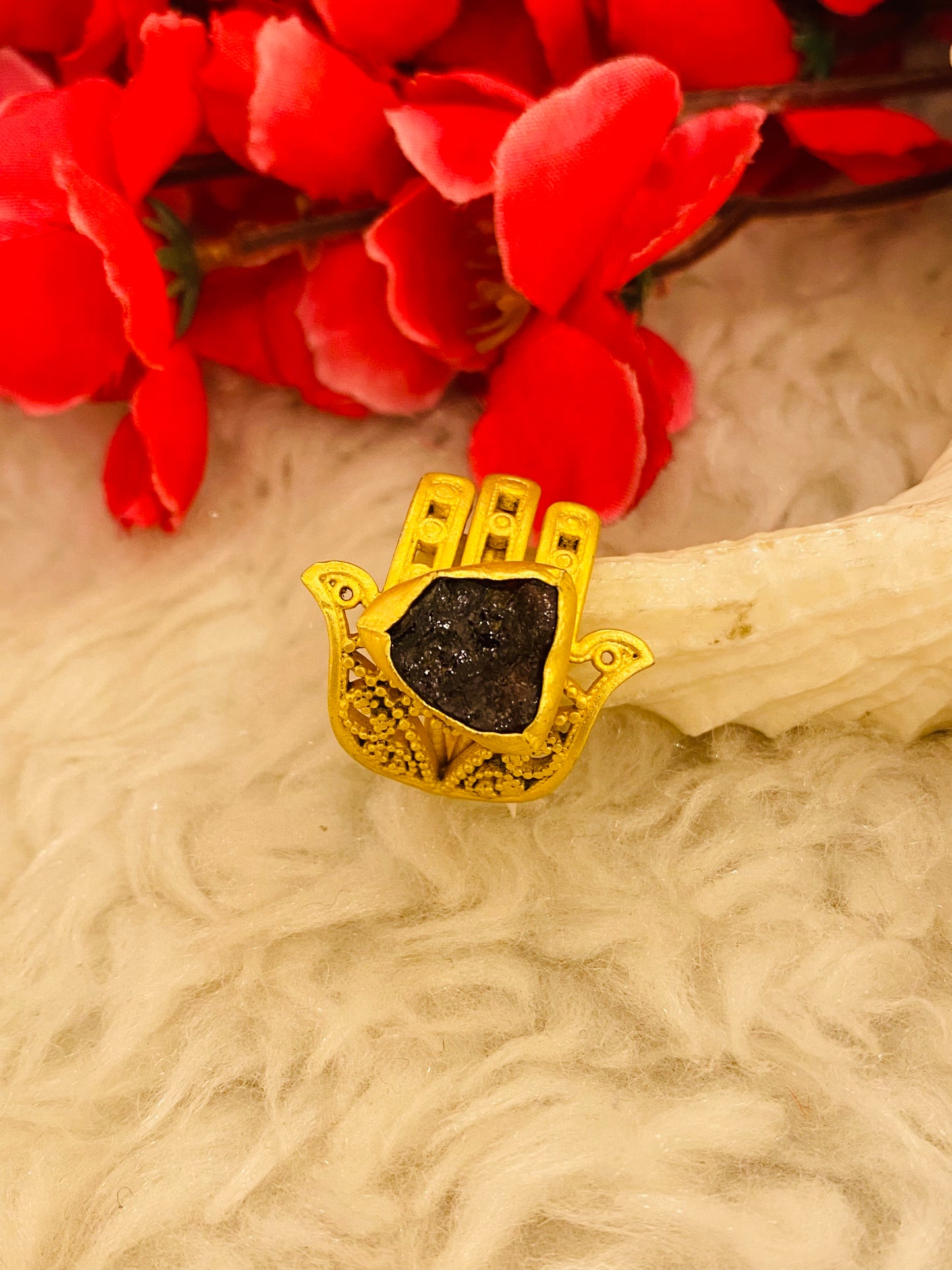 Granite on Hamsa Ring