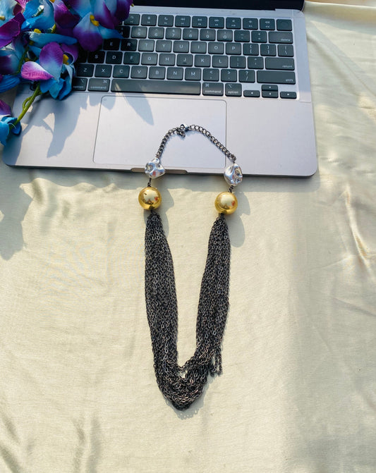 Grey Chains Of Pearl Necklace