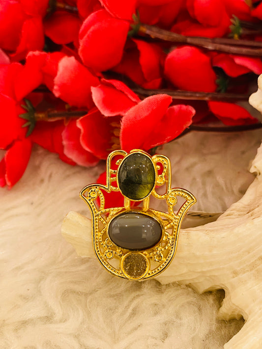 Labradorite on Hamsa Ring