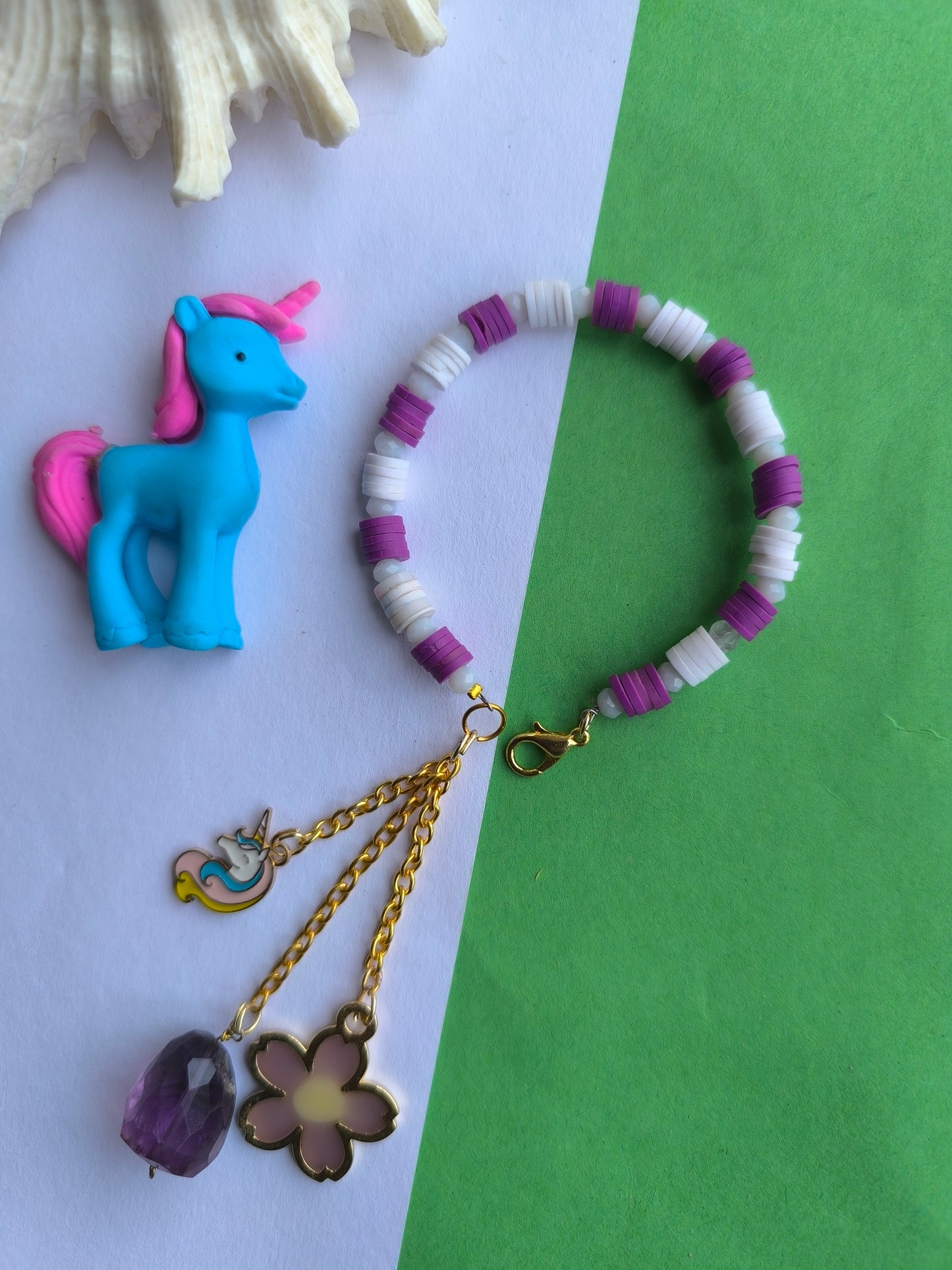 Purple & white beads bracelet