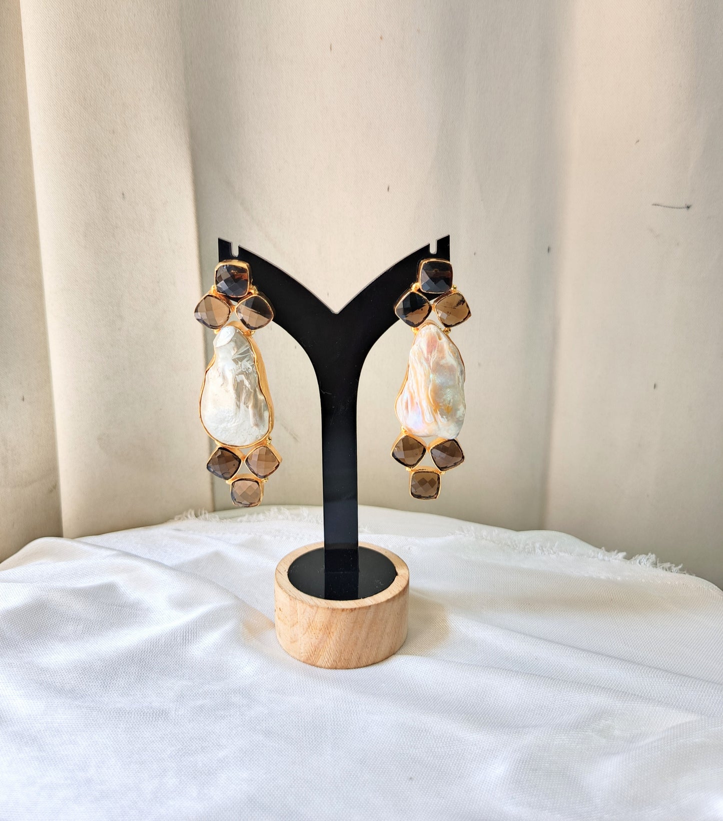 Baroque Pearl & Smoky Quartz Statement Earrings
