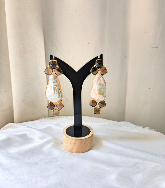 Baroque Pearl & Smoky Quartz Statement Earrings