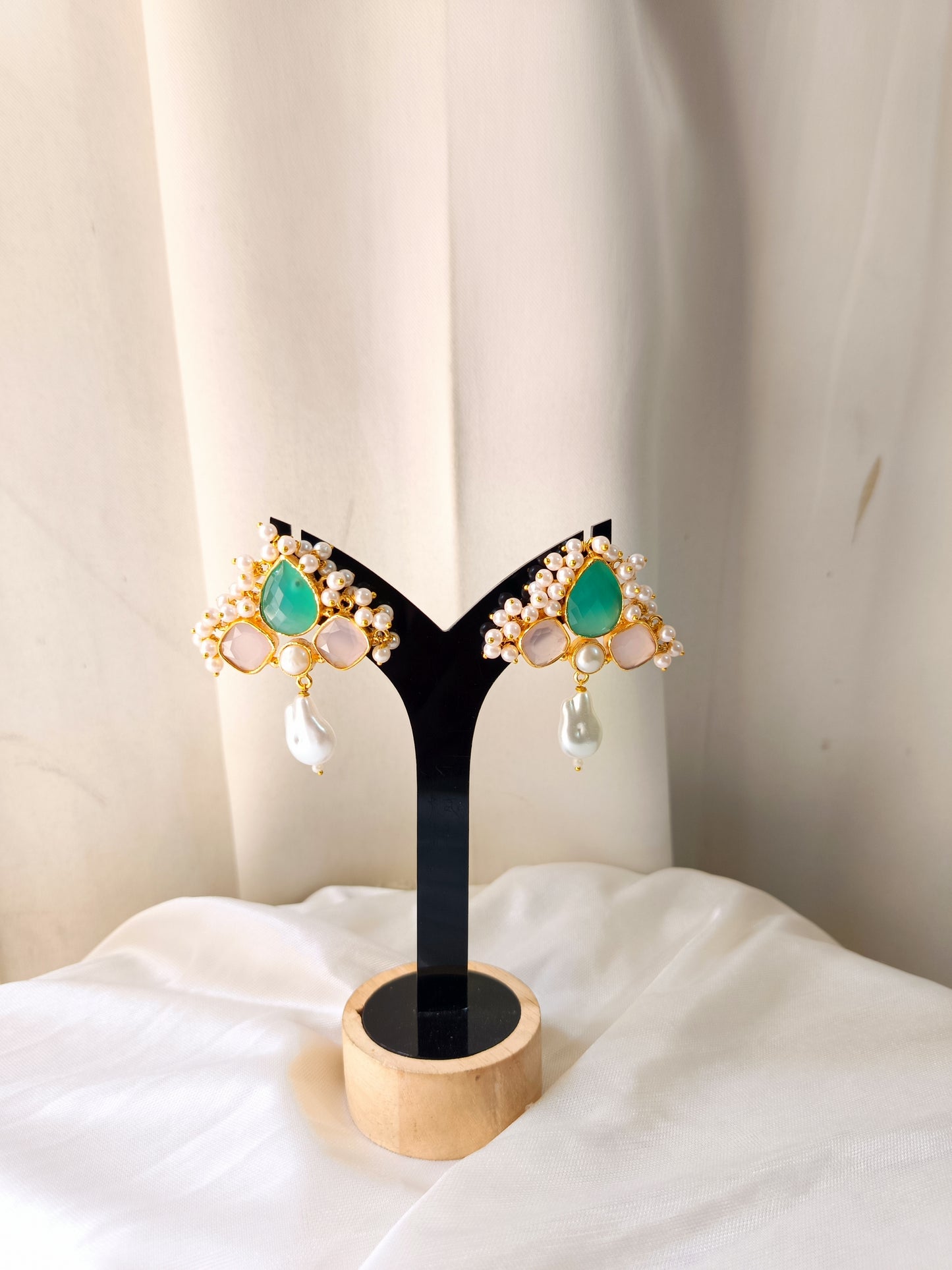 Pastel Gem & Pearl Cluster Earrings