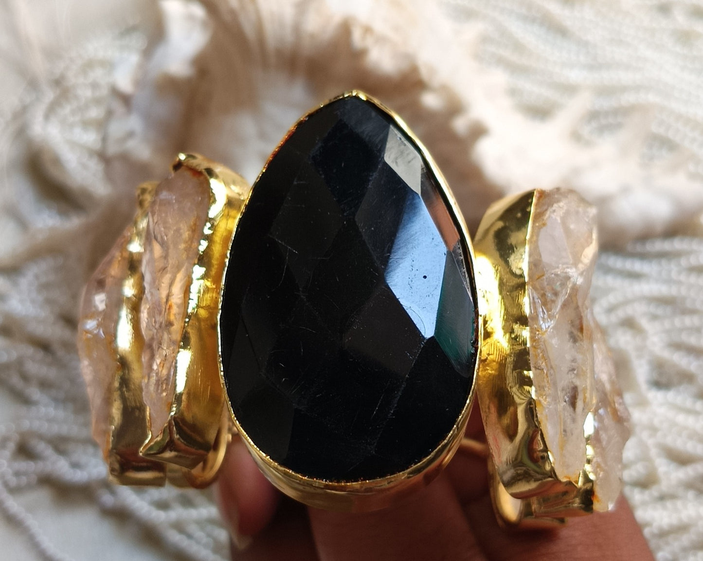 Black Onyx with Raw stones Handcuff