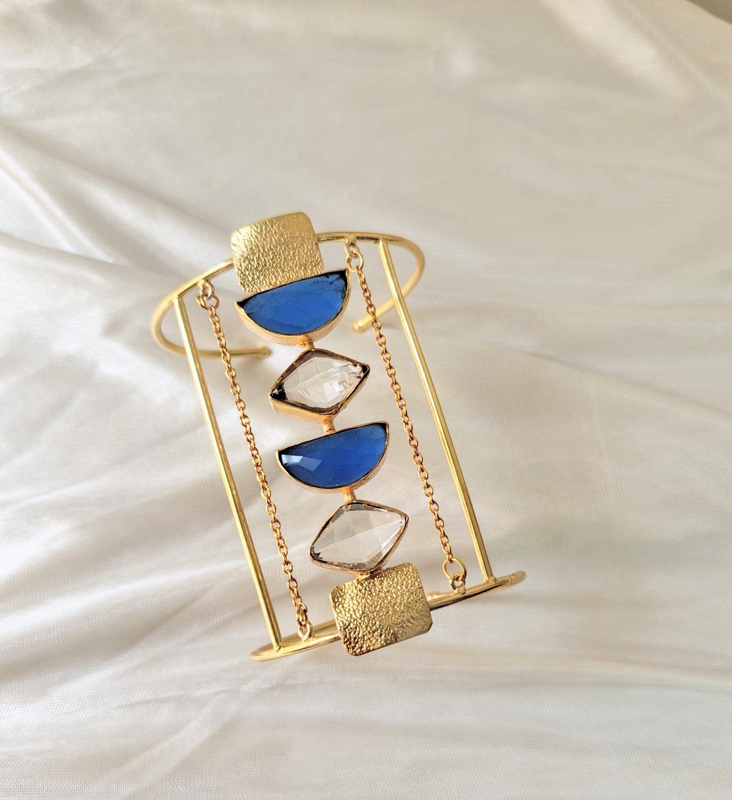 Elegant Gold Statement Cuff Bracelet with Multicolor Gemstones