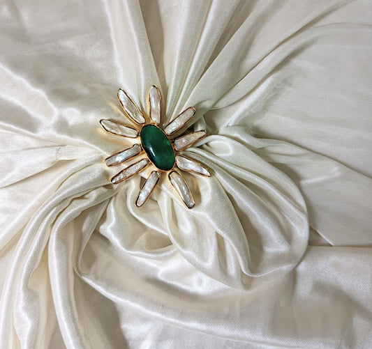 Emerald Sunburst Pearl Statement Ring