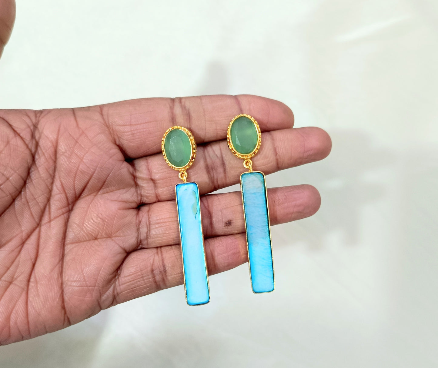 Elegant Gold Finish Rectangle Drop Earring