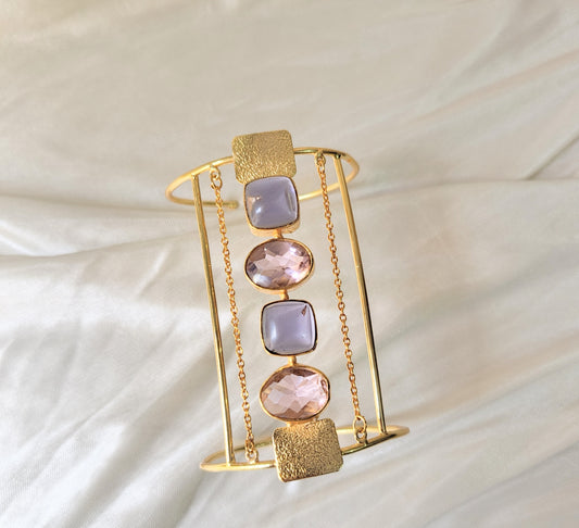 Elegant Gold Statement Cuff Bracelet with Multicolor Gemstones