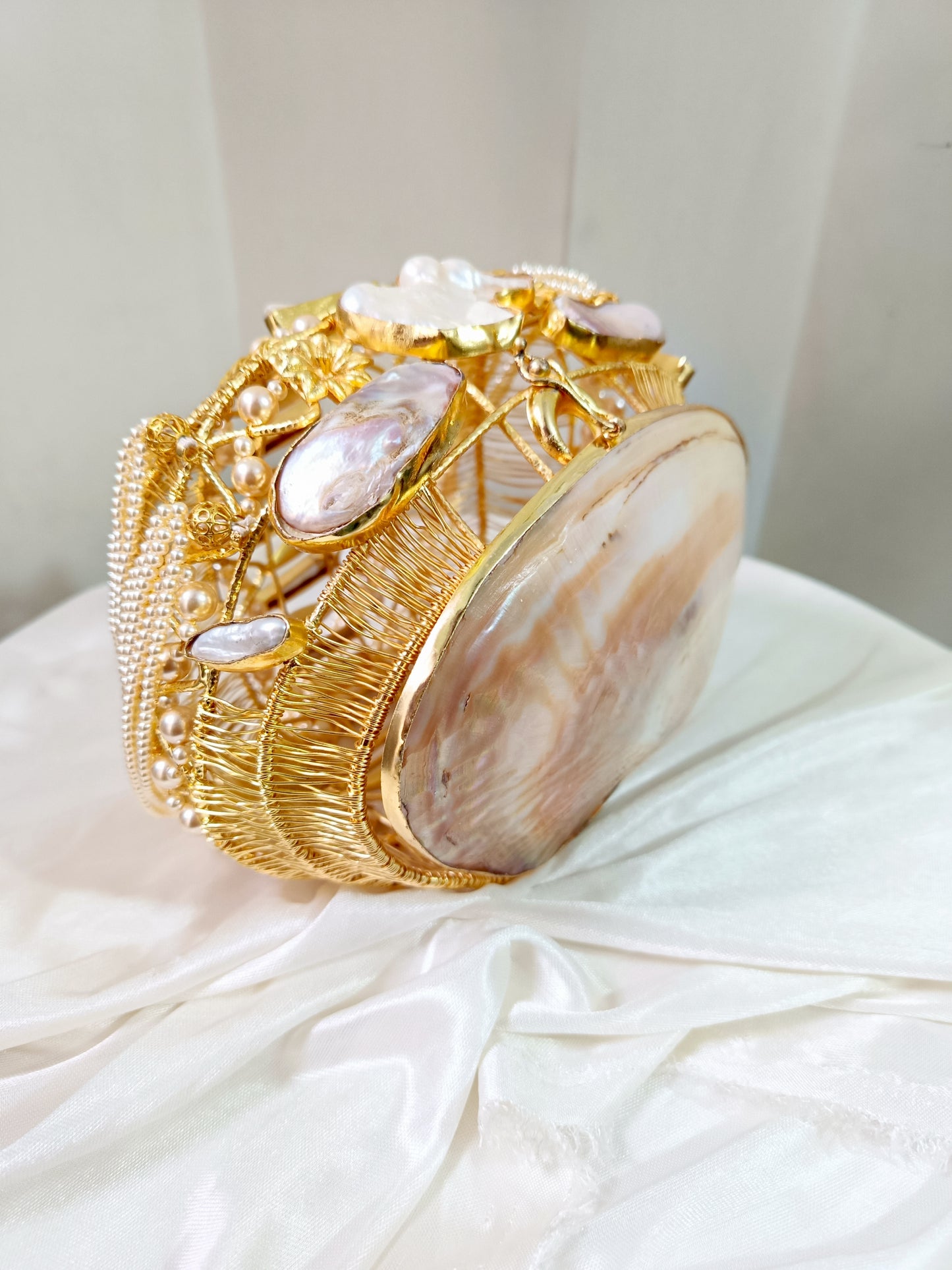 Handcrafted Mother of Pearl Shell Bag with Pearl Handle
