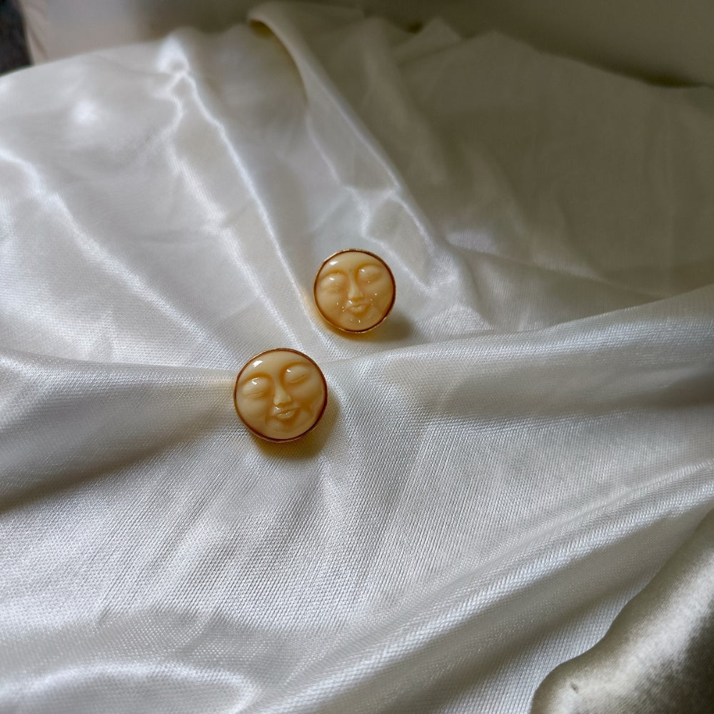 Carved Moon Face Necklace Set, Celestial Pearl Jewelry