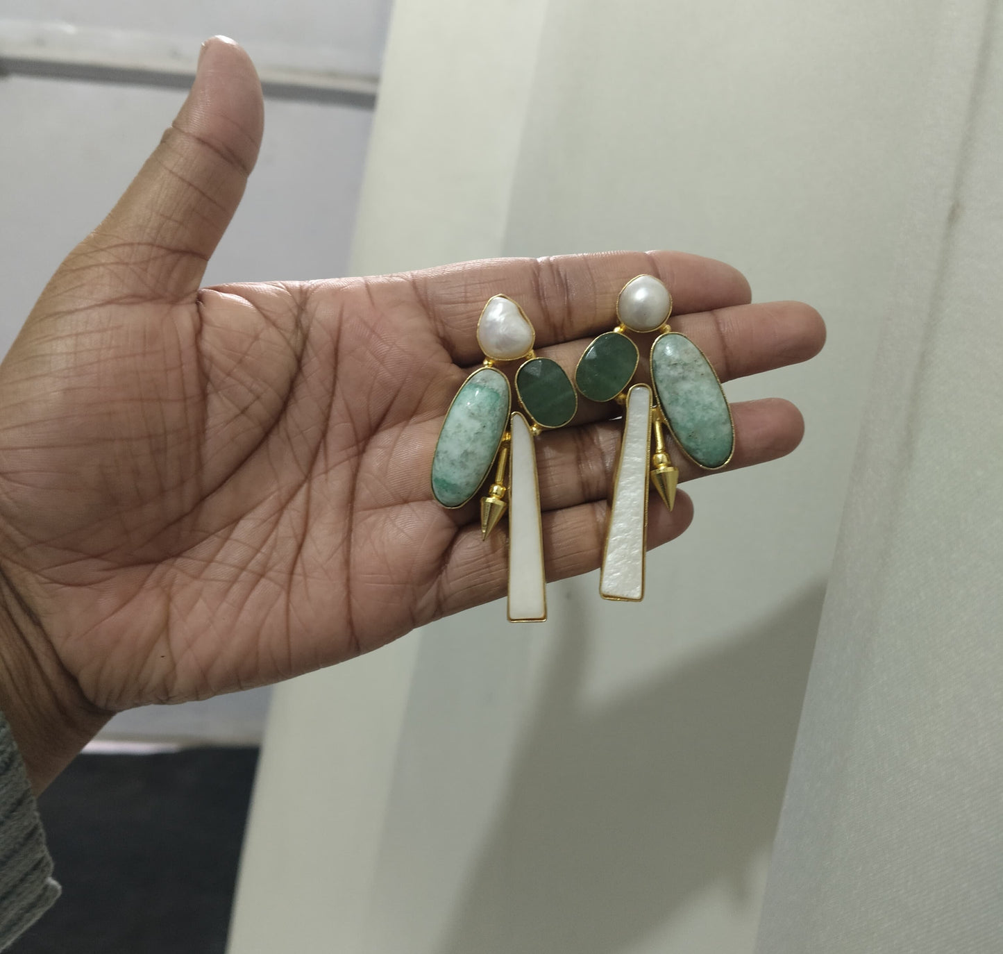 Handcrafted Pearl & Semi - Precious Stone Statement Earrings