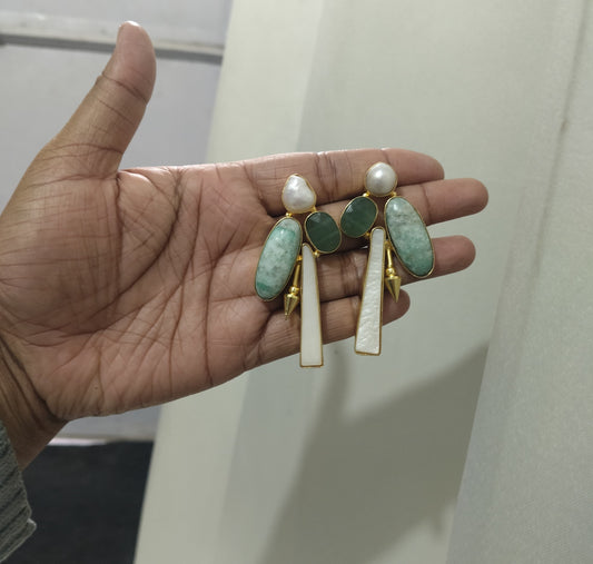 Handcrafted Pearl & Semi - Precious Stone Statement Earrings