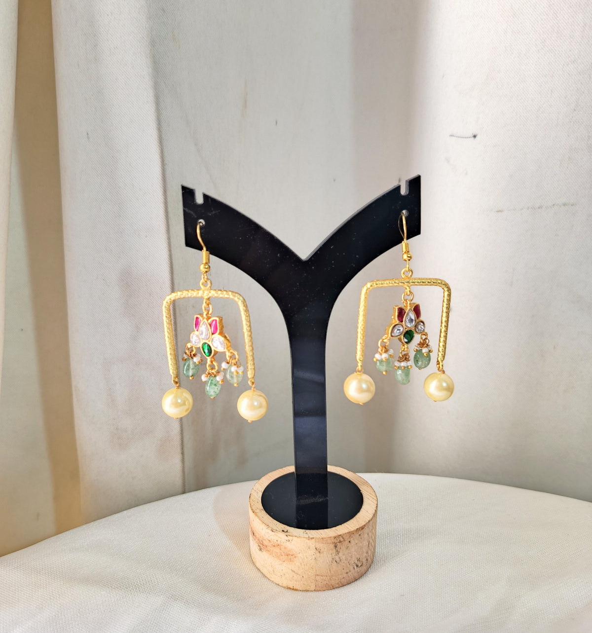 Floral Kundan Pearl Drop Earrings