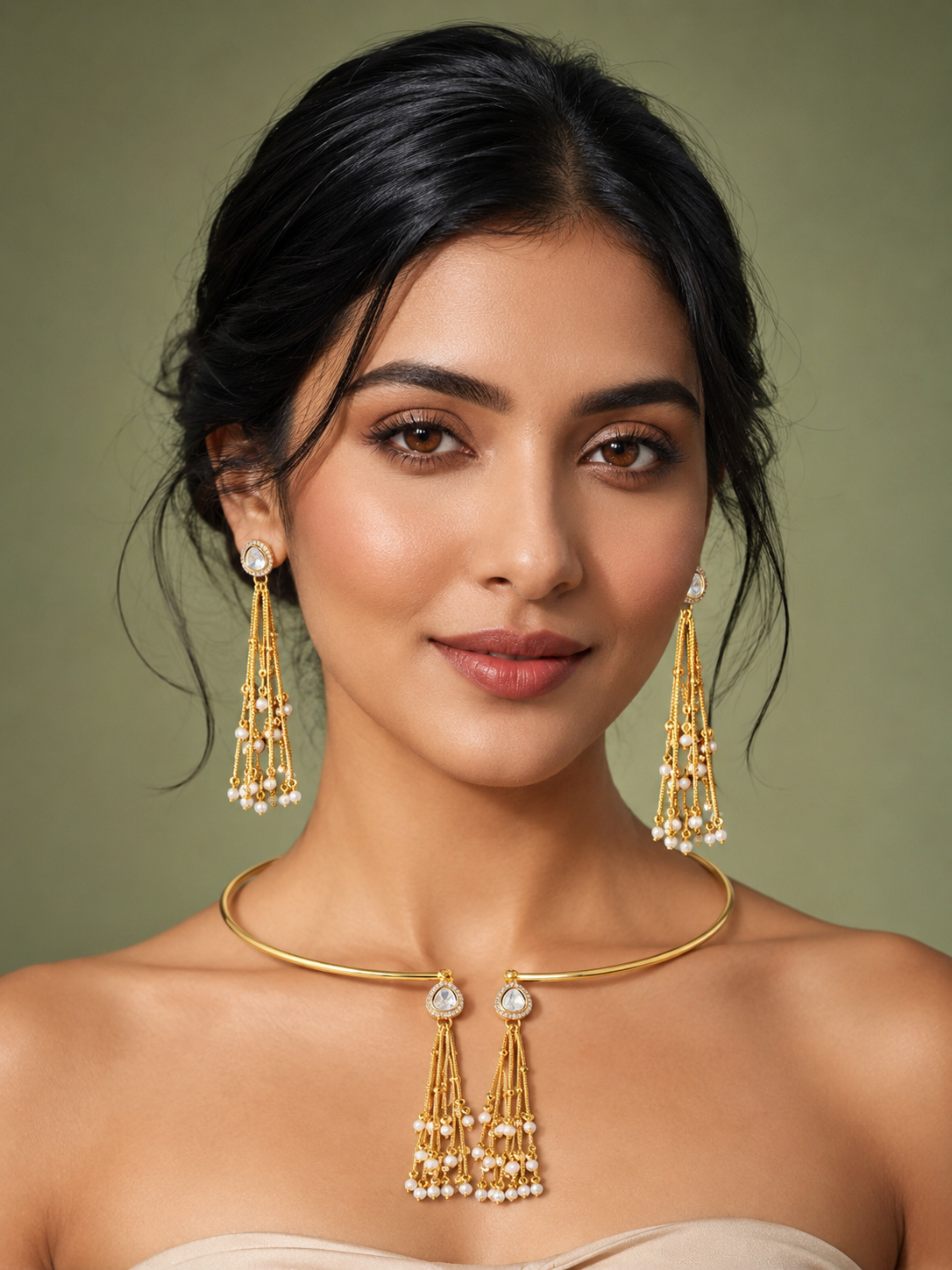 Royal Pearl Tassel Hasli Necklace Set