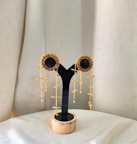 Antique Gold Black Stone Dangle Earrings