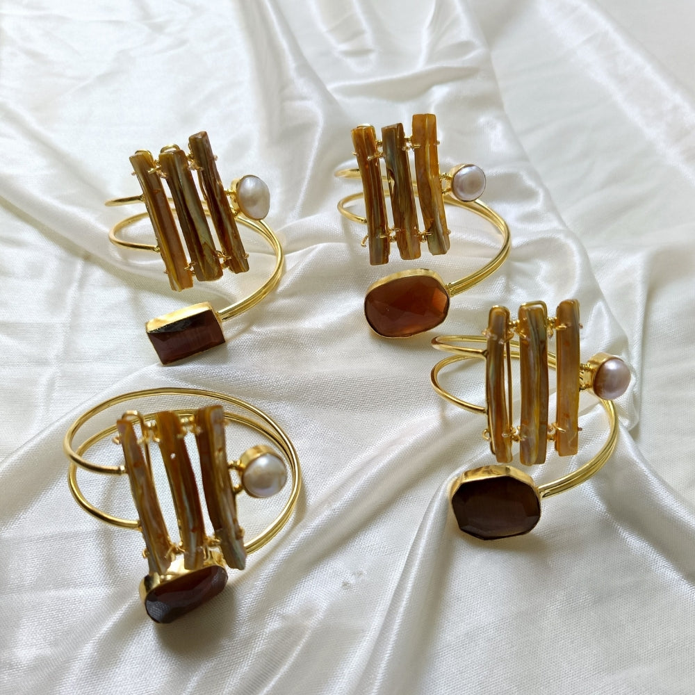 Smoky Stone with Pearl Gold Tone Handcuff