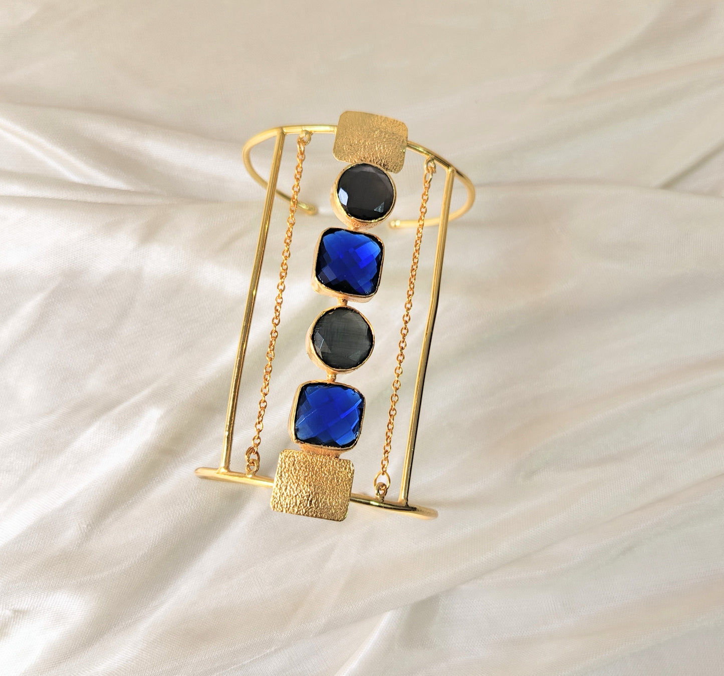 Elegant Gold Statement Cuff Bracelet with Multicolor Gemstones