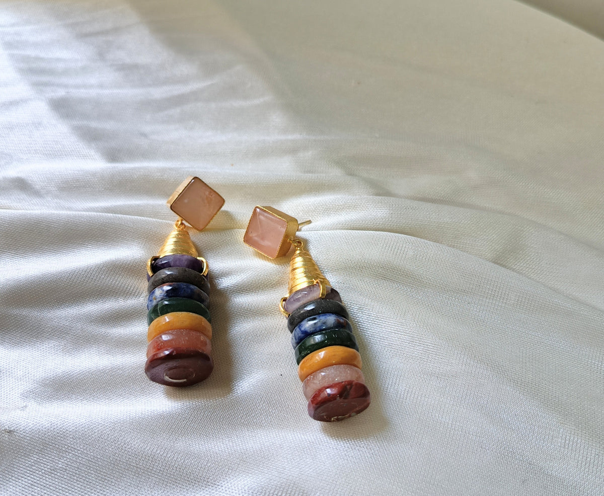 Rose Quartz Square Top Gemstone Dangle Earrings