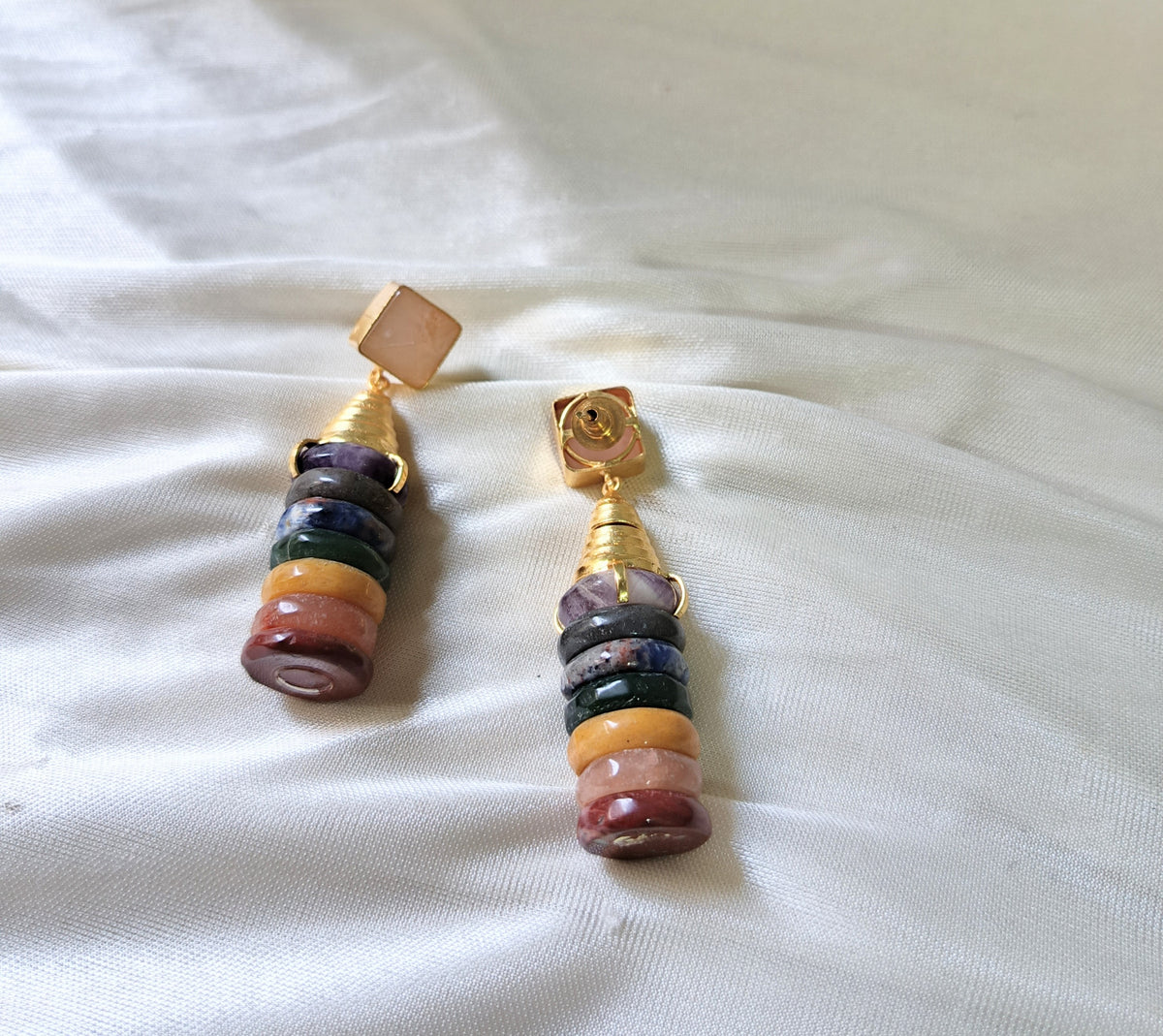 Rose Quartz Square Top Gemstone Dangle Earrings