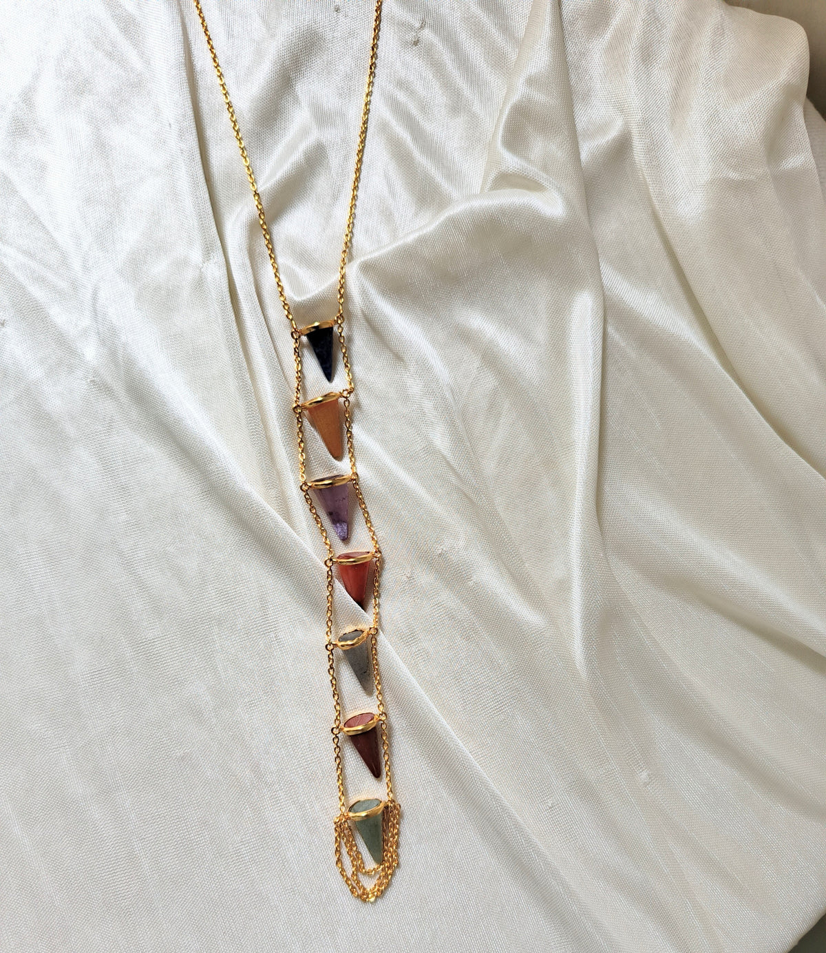 7 Chakra Multicolor Crystal Long Chain Necklace