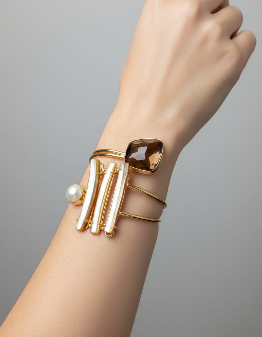 Smoky Stone with Pearl Gold Tone Handcuff