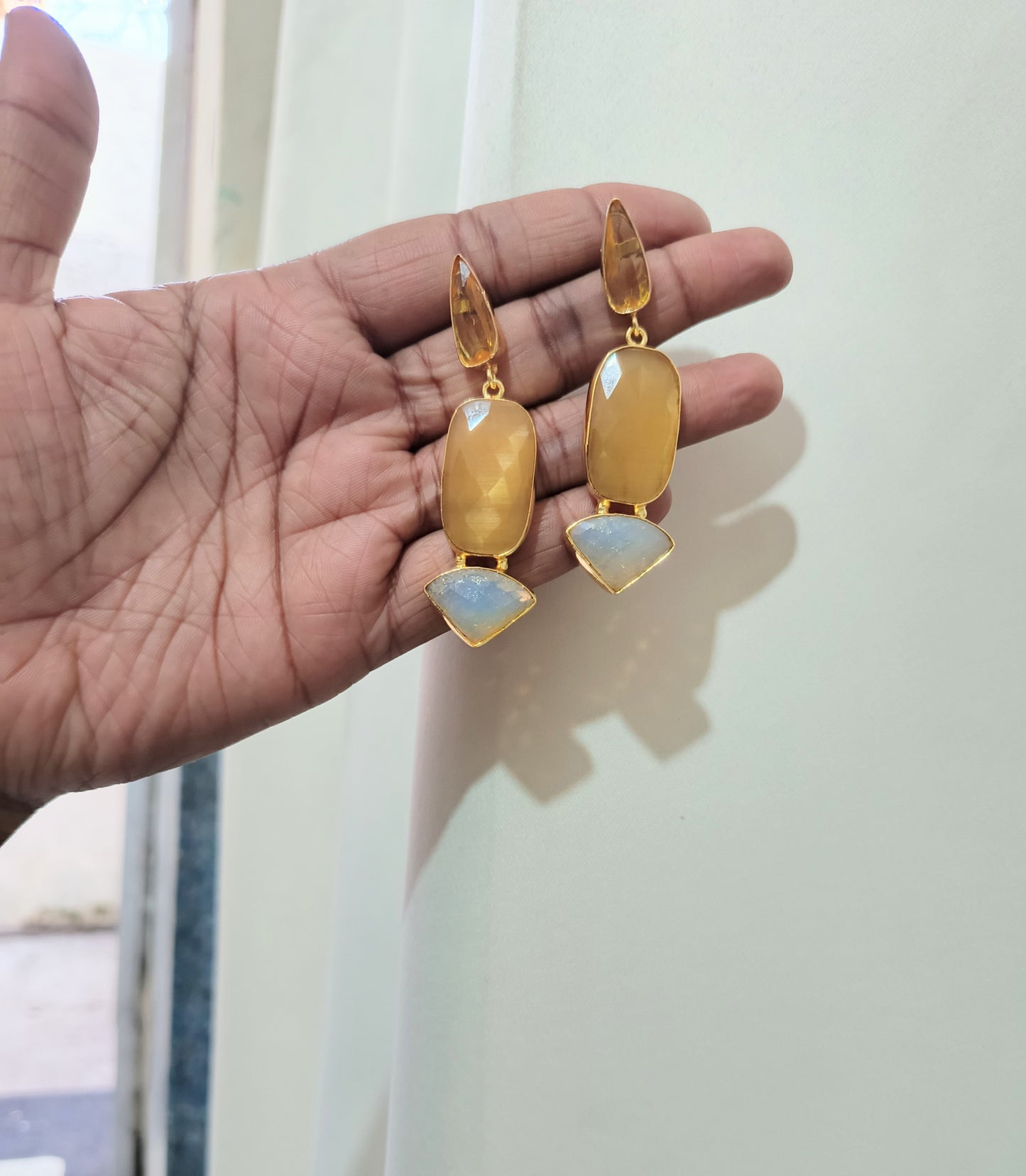 Multi- Stone Geometric Drop Earring