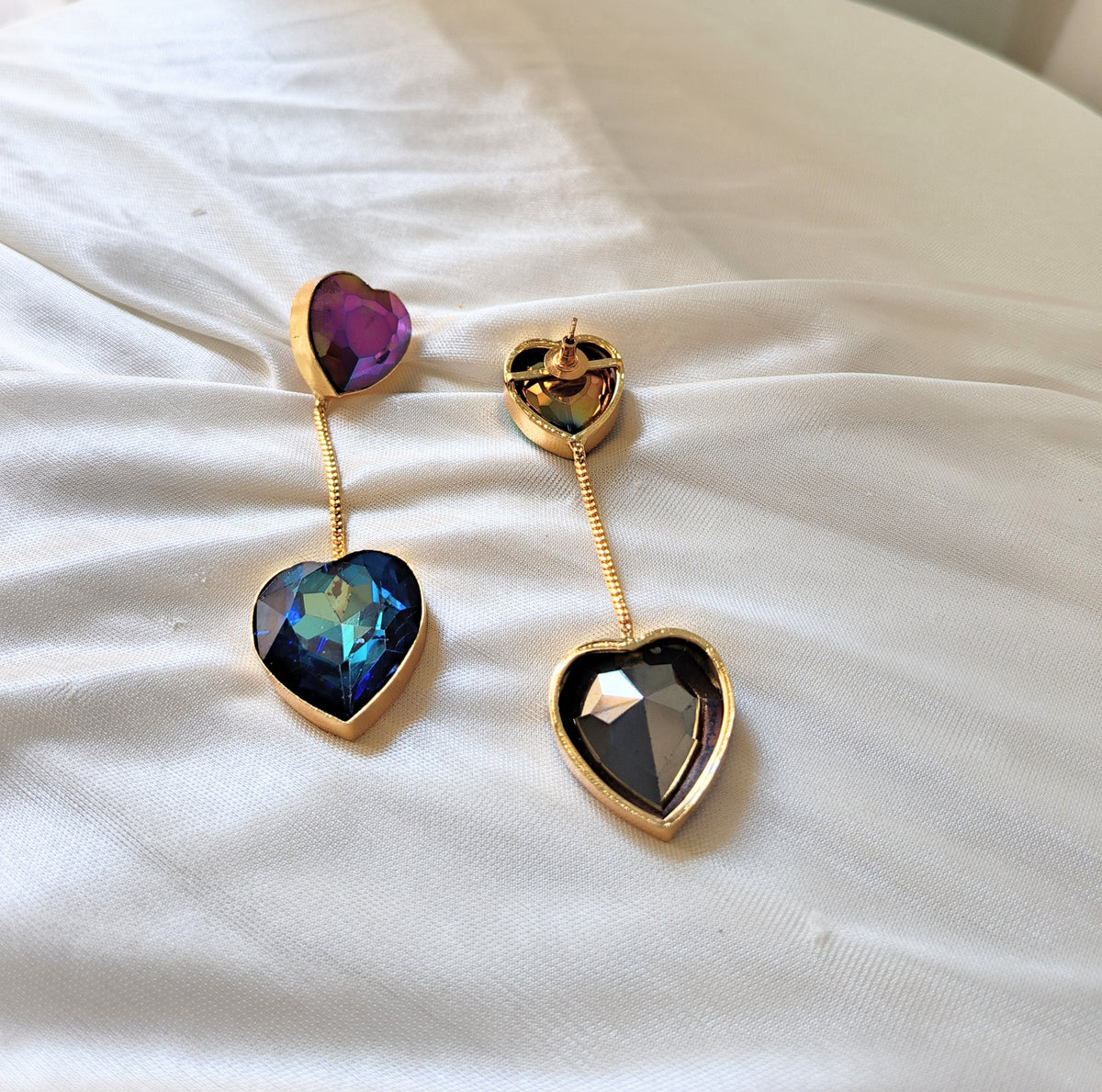 Heart-Shaped Iridescent Drop Earrings