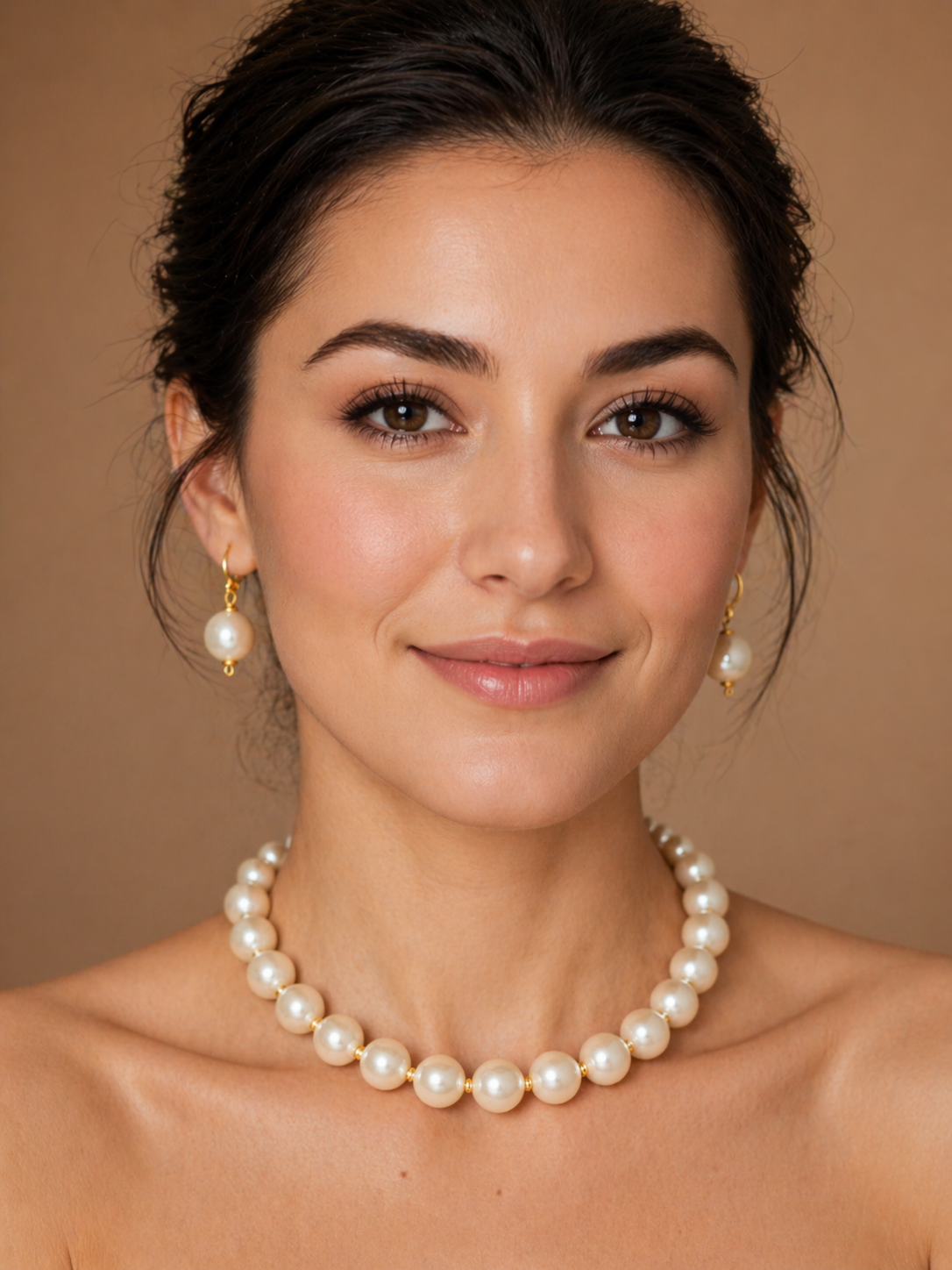 Minimalist Pearl Necklace & Earring Set in Gold Finish