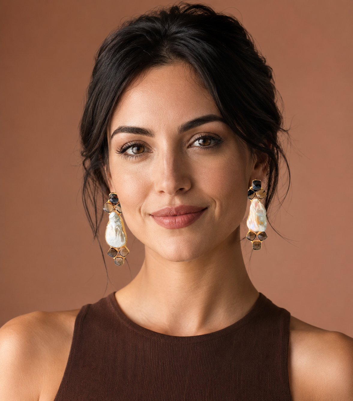 Baroque Pearl & Smoky Quartz Statement Earrings