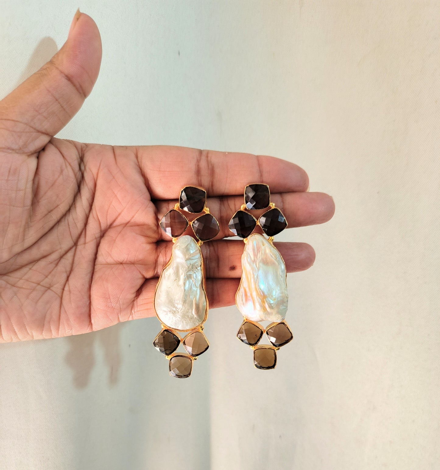 Baroque Pearl & Smoky Quartz Statement Earrings