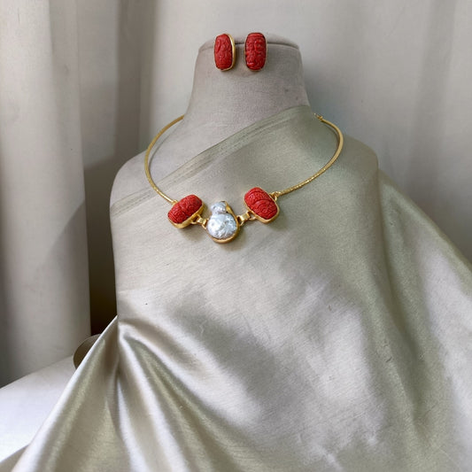 Pearl Bloom Coral Hasli Set