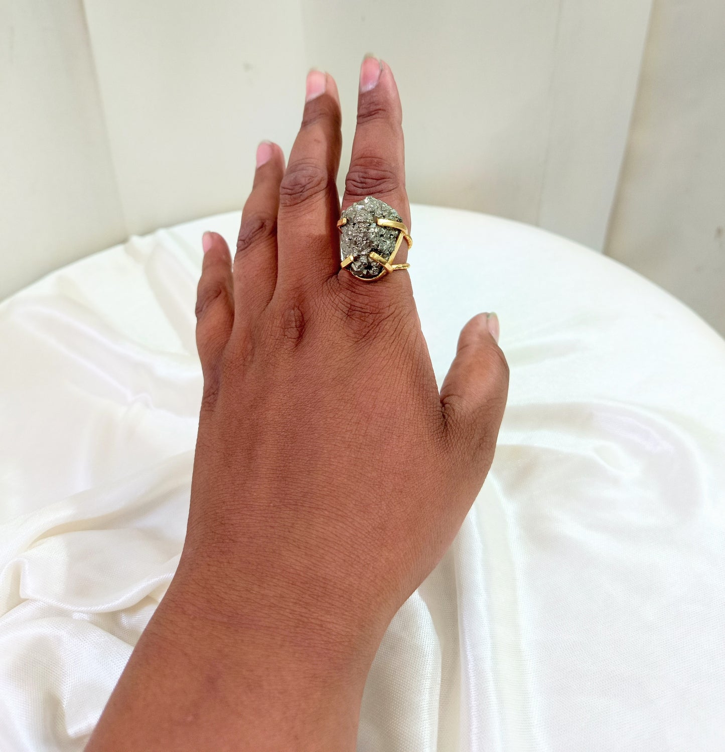 Natural Pyrite Druzy Gold-Plated Statement Ring