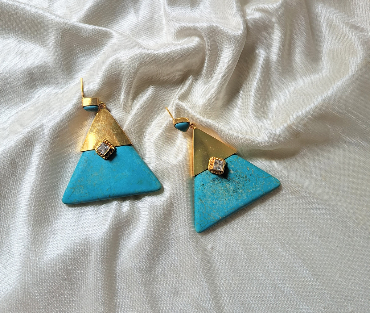 Turquoise Stone Gold Triangle Drop Earrings