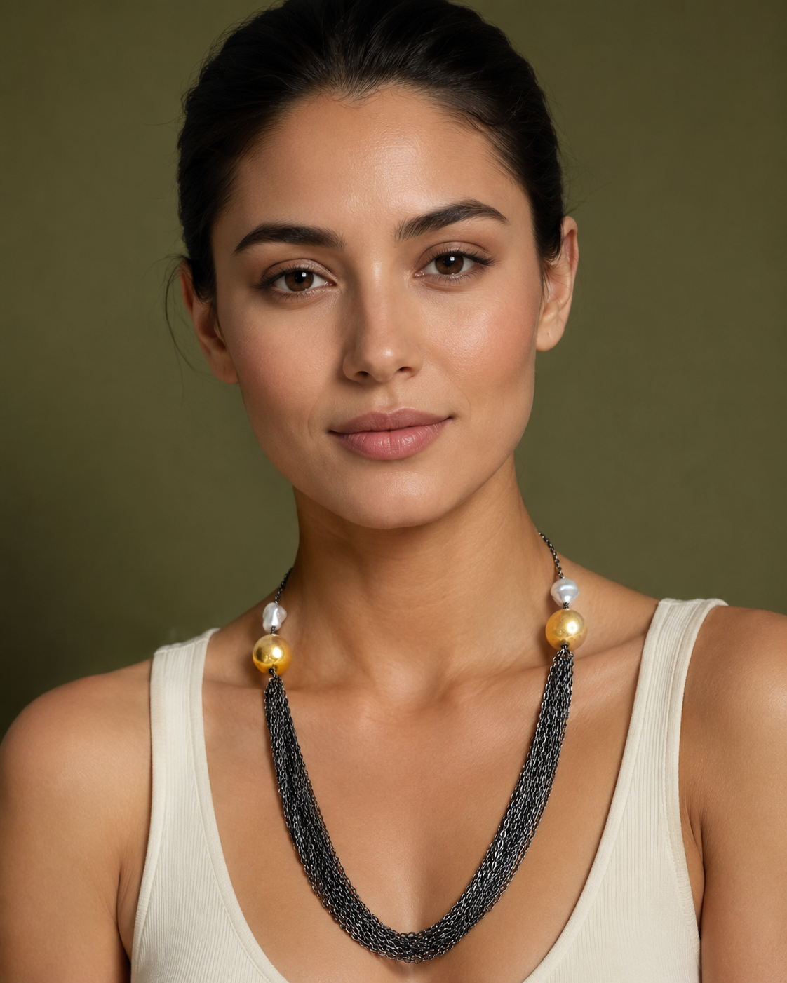 Grey Chains Of Pearl Necklace