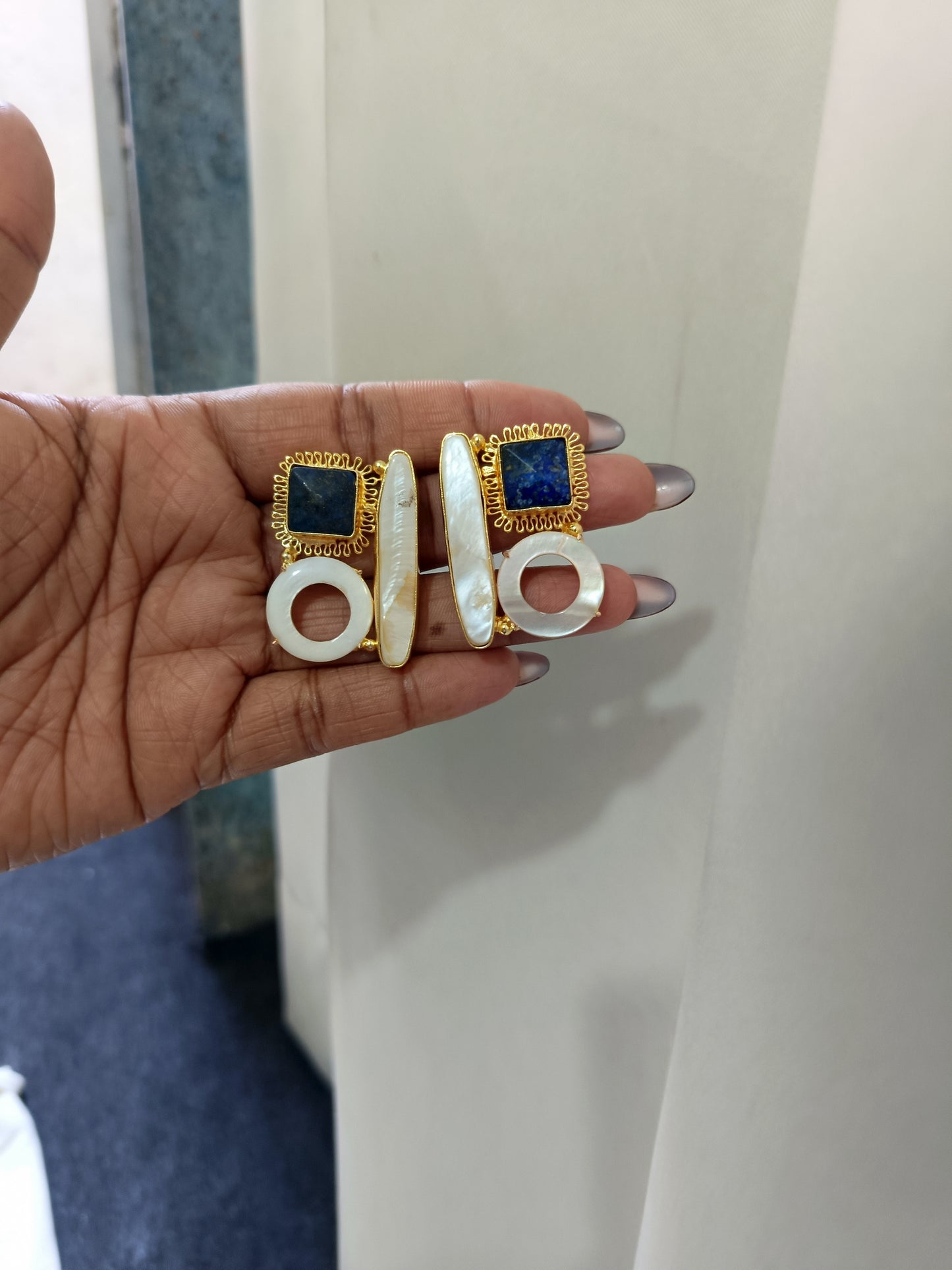 Mother of Pearl Multi Stone Designer Statement Earrings