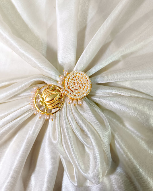 Royal Pearl Embellished Lotus Statement Ring
